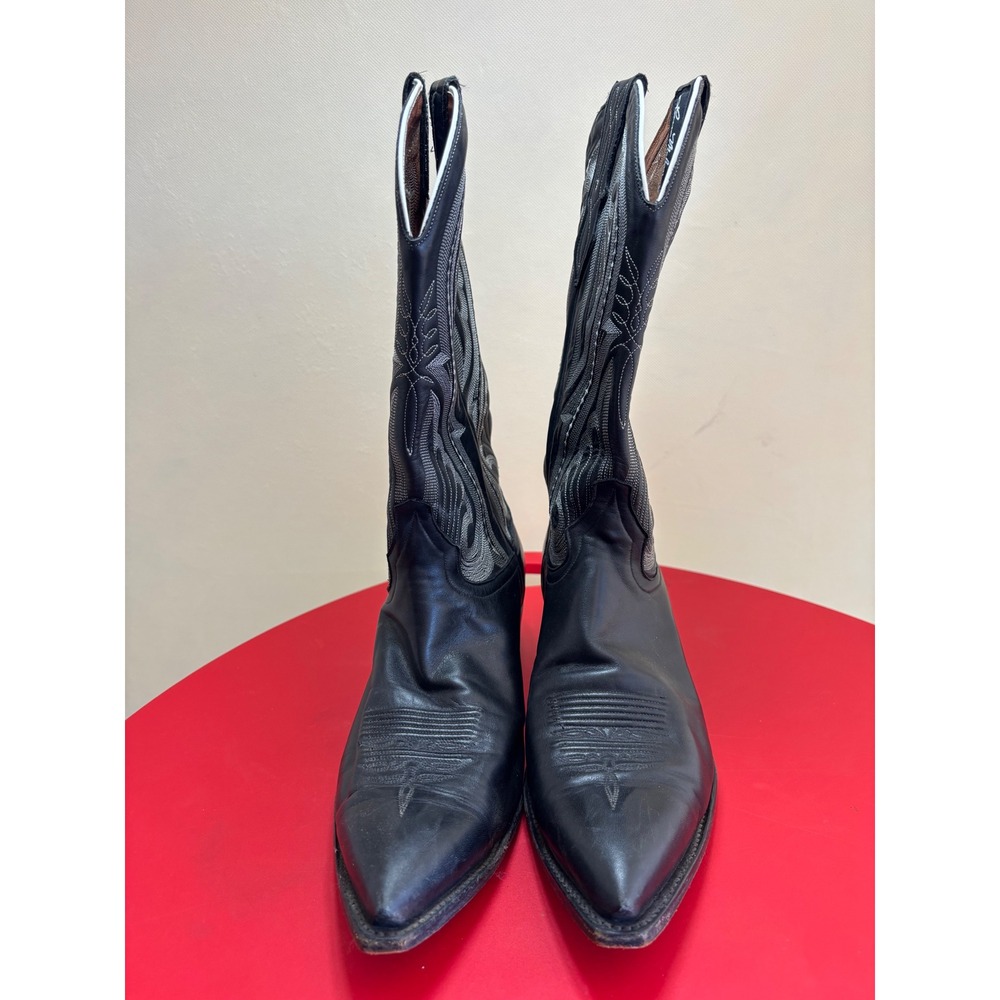 Larry Mahan El Paso Mens Black Leather Western Cowboy Boots Pointed Toe 9.5 EE